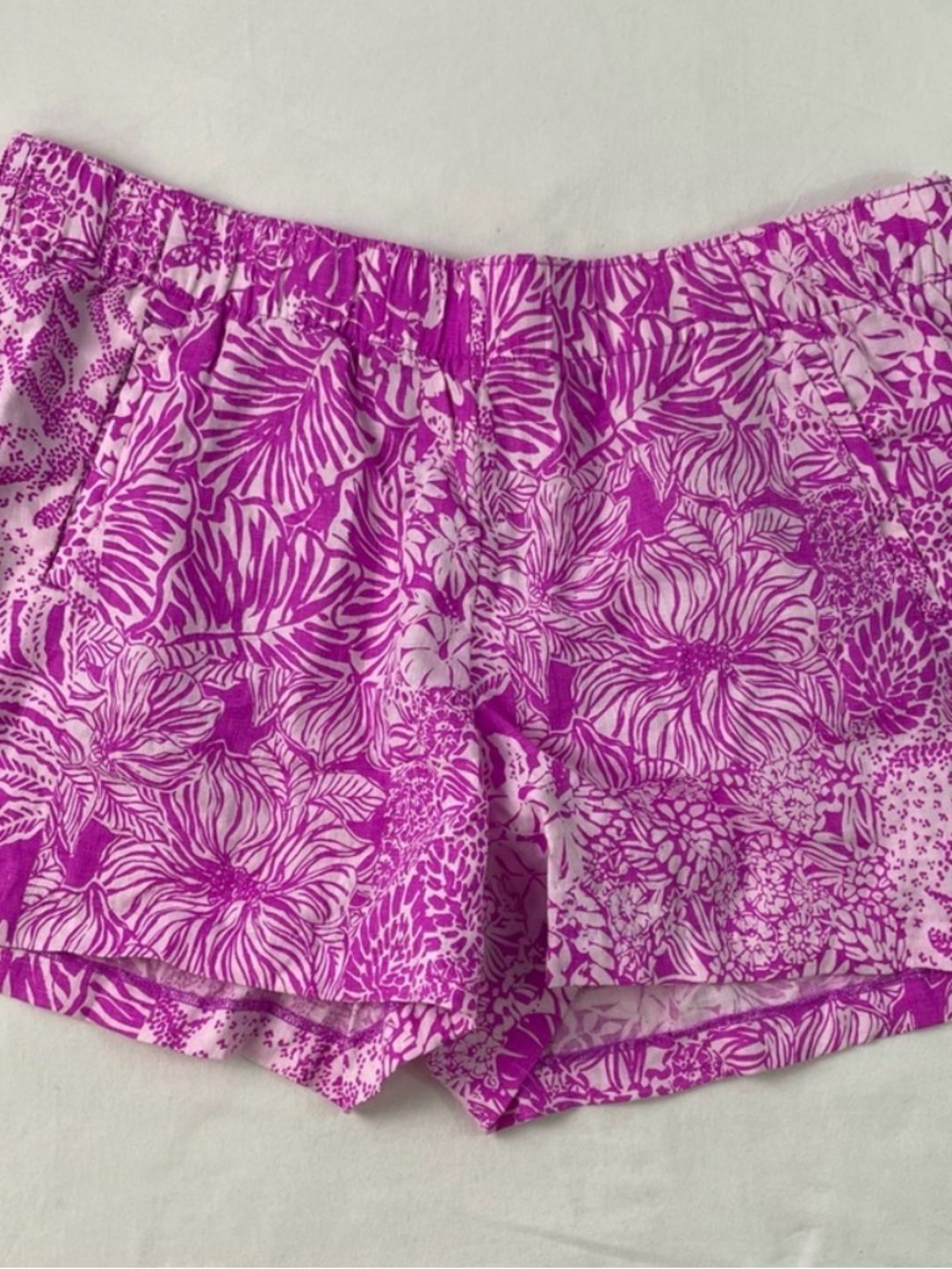 Lilly Pulitzer Womens Purple Floral Mid Rise  Elastic Waist Linen Shorts Size XL